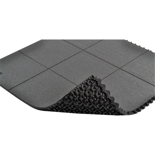 Cushion-Ease&reg; Interlocking Anti-Fatigue Mat, Pebbled, 3' x 3' x 3/4", Black, Natural Rubber O-Max