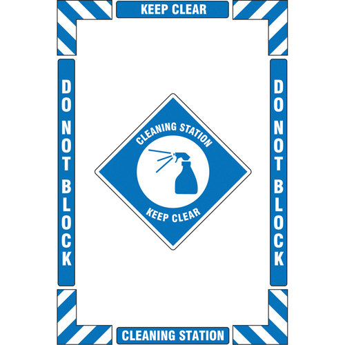 Trousse de marquage du sol ?Cleaning Station? (poste de nettoyage), Adh&eacute;sif, Anglais avec pictogramme O-Max