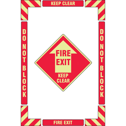 Trousse de marquage du sol ?Fire Exit? (sortie de secours), Adh&eacute;sif, Anglais avec pictogramme O-Max
