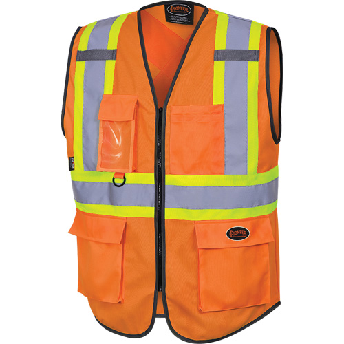 6958 Zipper Front Safety Vest, High Visibility Orange, Small, Polyester O-Max