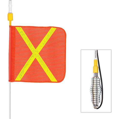 Tiges de s&eacute;curit&eacute; tout-temps de s&eacute;rie lourde avec lumi&egrave;re DEL constante Safety Whip, Fixation Ressort, Hauteur 12', Orange avec X r&eacute;fl&eacute;chissant O-Max