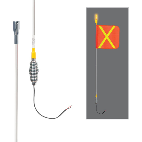 Tiges de s&eacute;curit&eacute; tout-temps de s&eacute;rie lourde avec lumi&egrave;re DEL constante Safety Whip, Fixation Ressort, Hauteur 3', Orange avec X r&eacute;fl&eacute;chissant O-Max