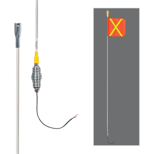 Tiges de s&eacute;curit&eacute; tout-temps de s&eacute;rie lourde avec lumi&egrave;re DEL constante Safety Whip, Fixation Ressort, Hauteur 12', Orange avec X r&eacute;fl&eacute;chissant O-Max