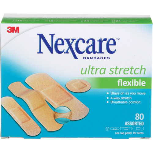 Pansements ultra-extensibles Nexcare, Assorti, Plastique, Non st&eacute;rile O-Max