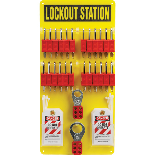 Tableau de cadenassage et &eacute;tiquetage avec cadenas de s&eacute;curit&eacute; en nylon utilisant des cl&eacute;s diff&eacute;rentes, Cadenas Plastique, Capacit&eacute; de 24, Cadenas Compris O-Max
