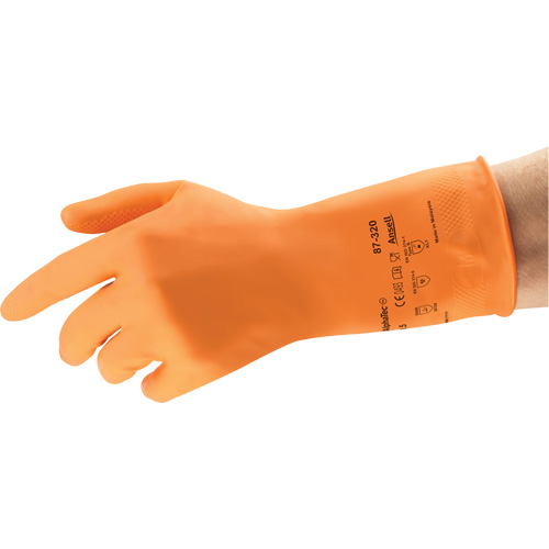 AlphaTec&reg; 87-320 Chemical-Resistant Gloves, Size 9.5, 11.8" L, Rubber Latex, Cotton/Flock-Lined Inner Lining, 17-mil O-Max