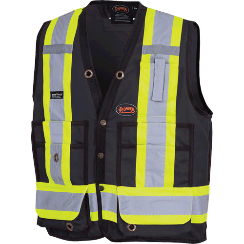 6692BK Surveyor's Safety Vest, Black, Medium, Polyester O-Max