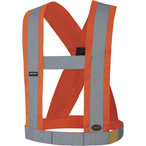5490 4" Wide Adjustable Safety Sash, Meets/Exceeds CSA Z96 Class 2 - Level 2, High Visibility Orange, Silver Reflective Colour, One Size O-Max