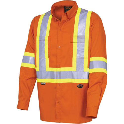 4441 Chemise de s&eacute;curit&eacute; &agrave; manches longues ultra respirante, Coton, Petit, Orange haute visibilit&eacute; O-Max