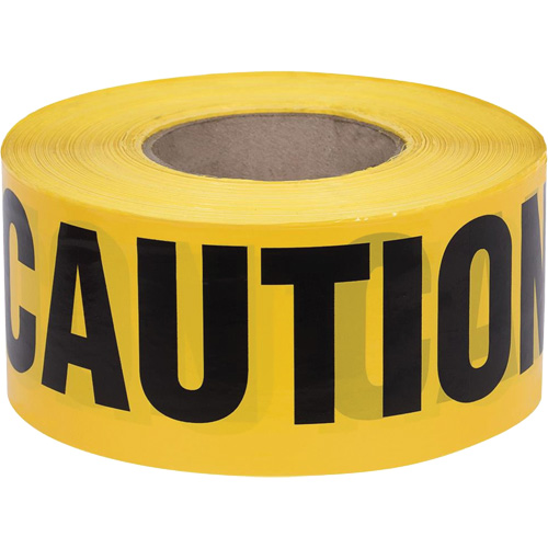 387 Caution Tape, English, 3" W x 1000' L, 1.5 mils, Black on Yellow O-Max