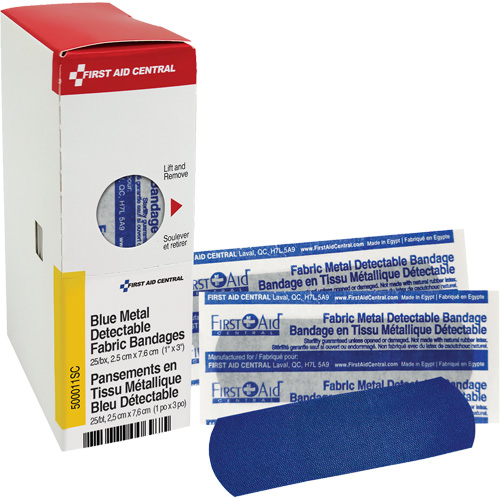 Fabric Blue Detectable Bandages, Rectangular/Square, 1", Fabric Metal Detectable, Sterile O-Max