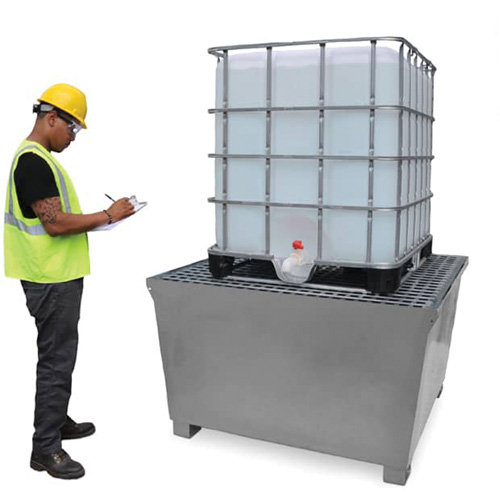 Ultra-IBC Spill Pallet en acier, Capacit&eacute; de d&eacute;versement 370 gal. US, 57,6" x 34,7" x 56,9" O-Max