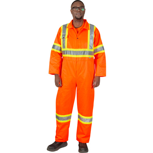 Unlined Safety Coveralls, Small, High Visibility Orange O-Max