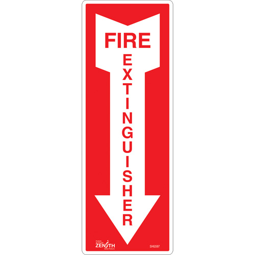 "Fire Extinguisher" Sign, 5" x 14", Vinyl, English with Pictogram O-Max
