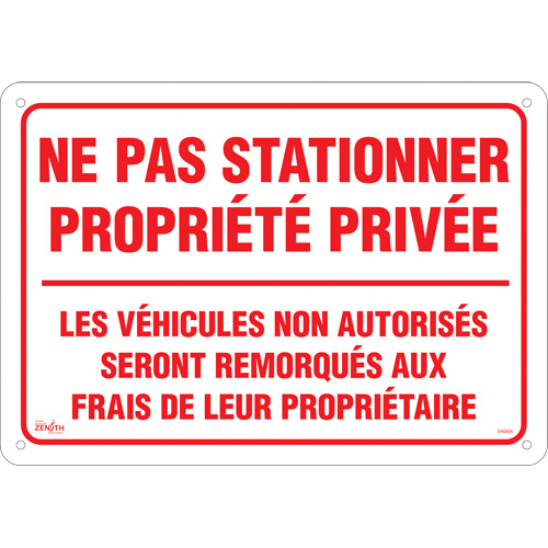"Ne pas stationner propri&eacute;t&eacute; priv&eacute;e" Sign, 14" x 20", Aluminum, French O-Max