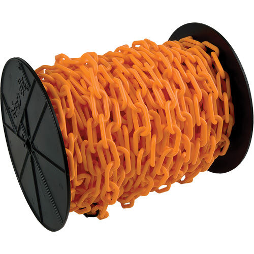 Chaîne de s&eacute;curit&eacute; en plastique robuste, Orange, Maillon de 2", 100' de long O-Max