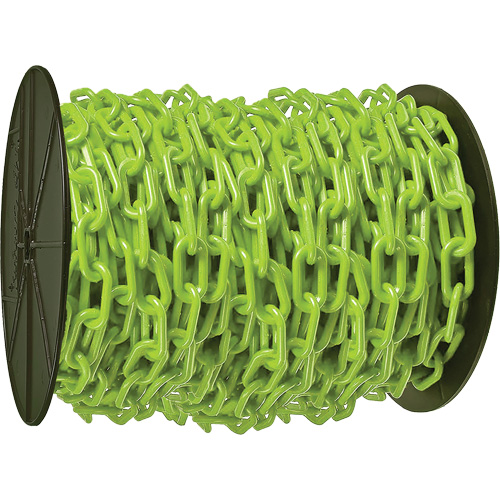 Chaîne de s&eacute;curit&eacute; en plastique robuste, Vert, Maillon de 2", 100' de long O-Max