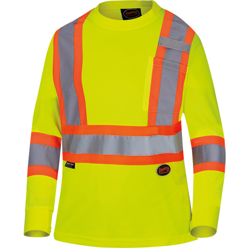 6969 Chandail de s&eacute;curit&eacute; &agrave; manches longues en il-de-perdrix pour femme, Polyester, T-petit, Jaune lime haute visibilit&eacute; O-Max
