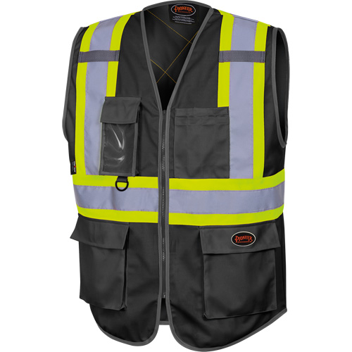 6959BK Tricot High-Visibility Safety Vest with Zipper Closure, Black, X-Small, Polyester O-Max
