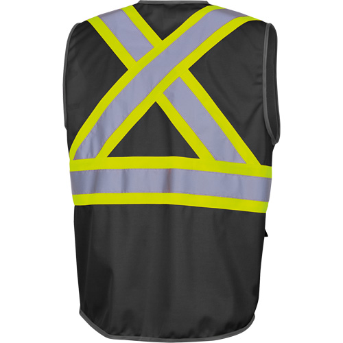 6959BK Tricot High-Visibility Safety Vest with Zipper Closure, Black, X-Small, Polyester O-Max