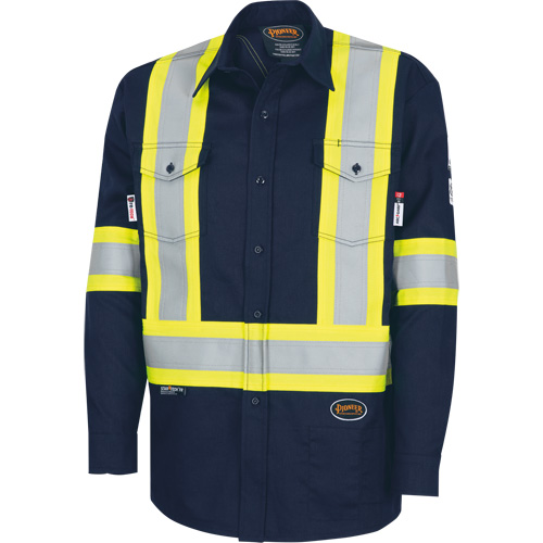 7742SF Chemise de s&eacute;curit&eacute; haute visibilit&eacute; r&eacute;sistant aux arcs &eacute;lectriques 88/12 FR-Tech, Petit, Bleu marin O-Max