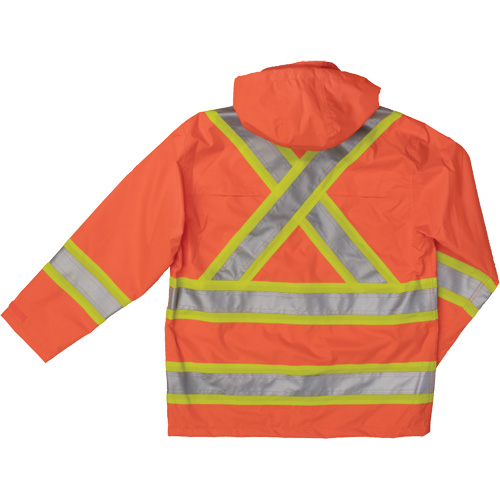 Ripstop Safety Rain Jacket, Polyester, X-Small, High Visibility Orange O-Max