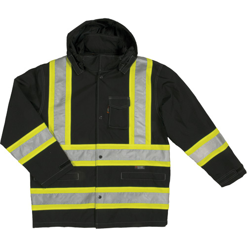 Ripstop Safety Rain Jacket, Polyester, Large, Black O-Max