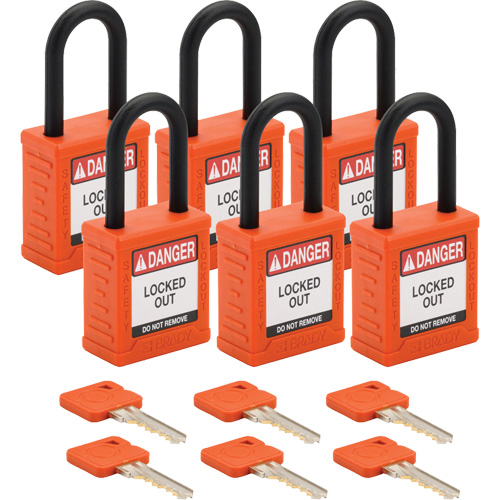 Velocity Lockout Padlocks, Orange, Keyed Different, Nylon, 1-1/2" Width O-Max