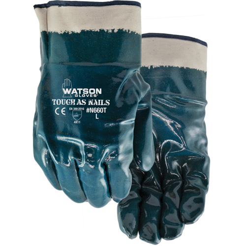 Gants r&eacute;sistants aux produits chimiques Tough-As-Nails, Taille T-Grand, Coton/Nitrile O-Max