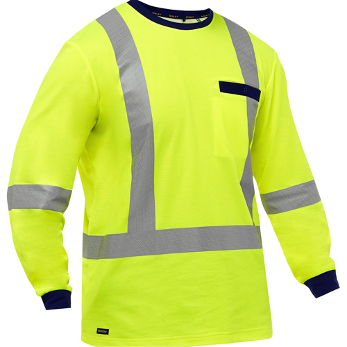 Bisley&reg; X-Back Long Sleeve Shirt, Poly-Cotton, Small, High Visibility Lime-Yellow O-Max