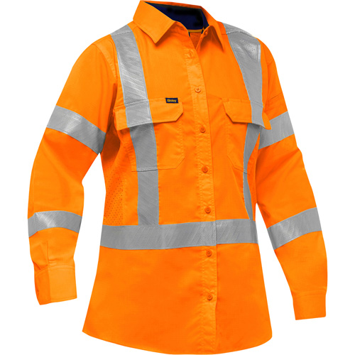 Chemise de travail &agrave; manches longues et X au dos Bisley avec X-Airflow pour femmes, Poly-coton, Petit, Orange haute visibilit&eacute; O-Max