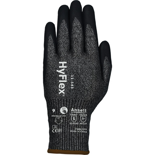 Gants r&eacute;sistants &agrave; la coupe HYFLEX 11-543, Taille 6, Calibre 13, Rev&ecirc;tement Nitrile, Enveloppe en Nylon/Acier inoxydable/PEHP/Spandex, ASTM ANSI niveau A7/EN 388 niveau F O-Max