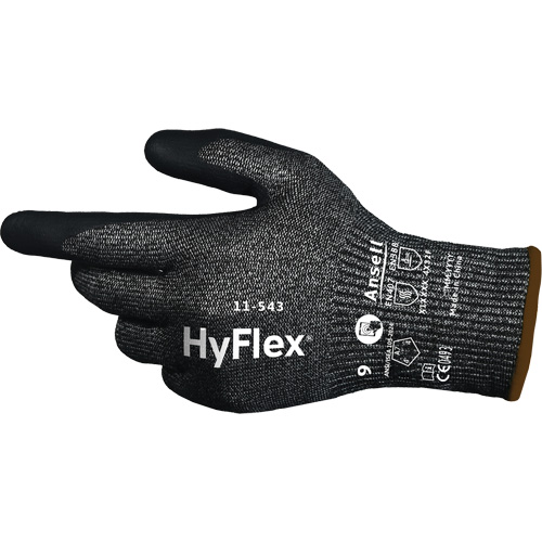 Gants r&eacute;sistants &agrave; la coupe HYFLEX 11-543, Taille 6, Calibre 13, Rev&ecirc;tement Nitrile, Enveloppe en Nylon/Acier inoxydable/PEHP/Spandex, ASTM ANSI niveau A7/EN 388 niveau F O-Max
