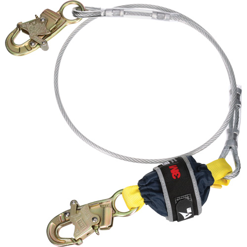 Cable Shock-Absorbing Lanyard, 6', Snap Hook Center, Snap Hook Leg Ends, Galvanized Steel O-Max