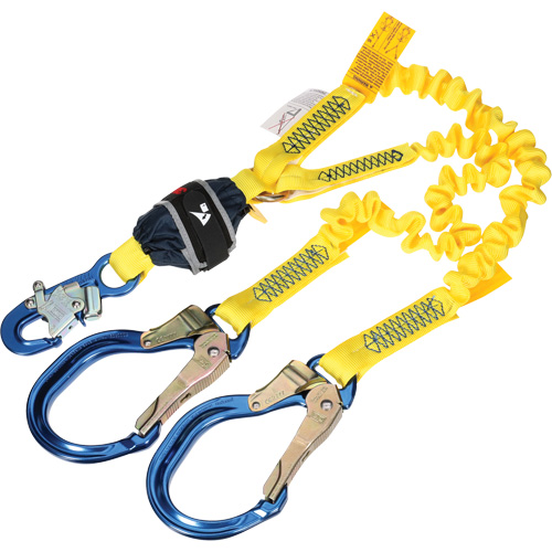 Longe &eacute;lastique d'ancrage double &agrave; amortisseur de choc en sangle, 6', Point d'ancrage &agrave; Crochet d'armature, Crochet mousqueton aux jambes O-Max