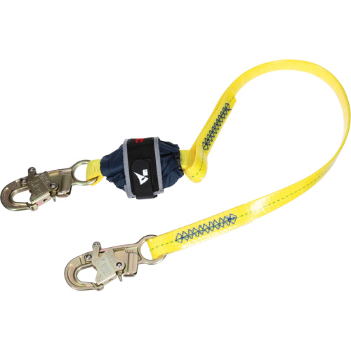 Coated Web Shock-Absorbing Lanyard, 4', Snap Hook Center, Snap Hook Leg Ends O-Max