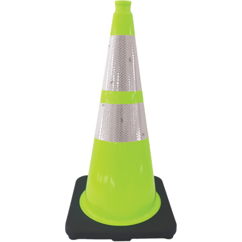 Premium Traffic Cone, 28", Lime Green, 4" & 6" Reflective Collar(s) O-Max