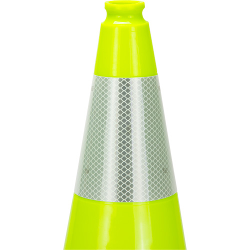 C&ocirc;ne de signalisation de premi&egrave;re qualit&eacute;, 18", Vert lime, Bande(s) r&eacute;fl&eacute;chissante(s) 6" O-Max