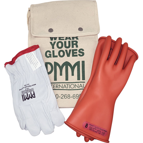 Ensemble de gants isolants en caoutchouc pour l'&eacute;lectricit&eacute;, ASTM classe 0, Taille 8, 11" lo O-Max