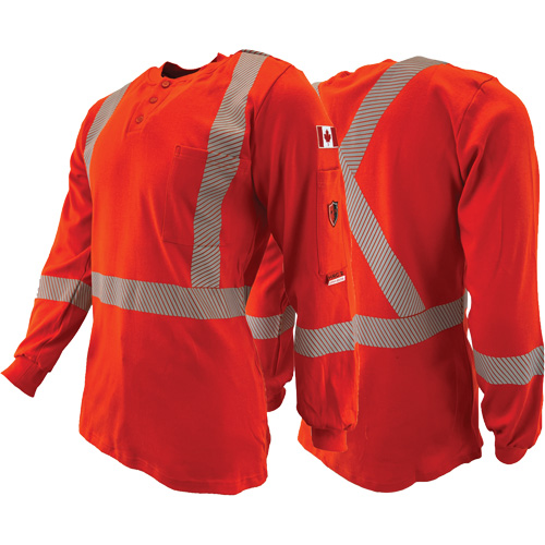 Chandail &agrave; manches longues ignifuge et r&eacute;sistant &agrave; l'arc &eacute;lectrique avec bandes de 2" Henley Atlas Guardian, T-petit, Orange haute visibilit&eacute; O-Max