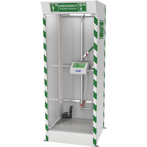 Cabine de douche d'urgence et douche oculaire/faciale couverte avec pompe de puisard O-Max