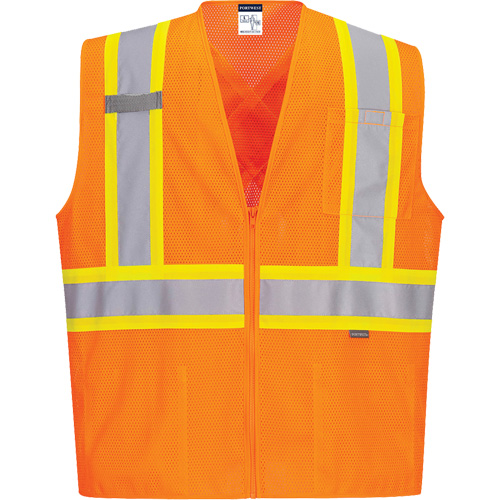 Veste de s&eacute;curit&eacute; &agrave; bandes contrastantes, Orange haute visibilit&eacute;, Petit, Polyester O-Max