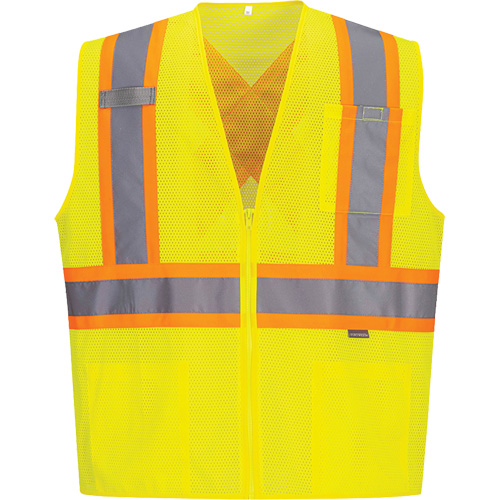 Veste de s&eacute;curit&eacute; &agrave; bandes contrastantes, Jaune lime haute visibilit&eacute;, Petit, Polyester O-Max