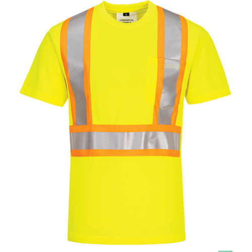 T-shirt de s&eacute;curit&eacute; &agrave; bandes contrastantes, Polyester, Petit, Jaune lime haute visibilit&eacute; O-Max