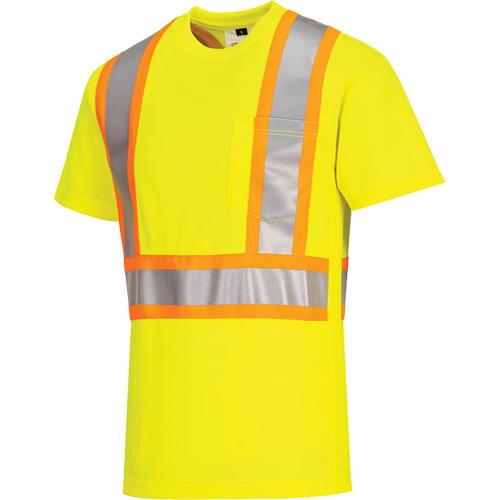 T-shirt de s&eacute;curit&eacute; &agrave; bandes contrastantes, Polyester, Petit, Jaune lime haute visibilit&eacute; O-Max