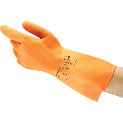 ALPHATEC&reg; 87-320 Gloves, Size 7, 11.8" L, Rubber Latex, Flock-Lined Inner Lining, 18-mil O-Max