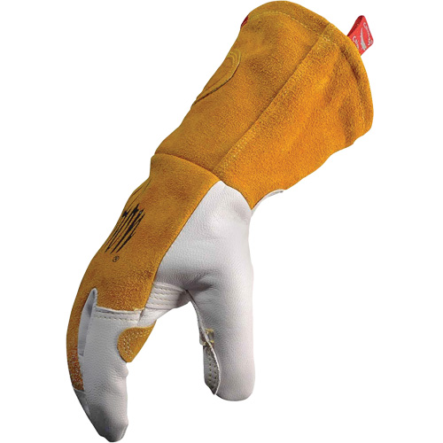 Gants de soudeur TIG/MIG de premi&egrave;re qualit&eacute; avec dos en cuir de vache refendue isol&eacute;es et ignifug&eacute;s Caiman, Cuir fleur de ch&egrave;vre, Taille Moyen O-Max