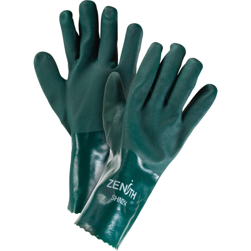 Gants verts &agrave; double enduit, 12" lo, PVC, Doublure en Jersey de coton, 70 mils O-Max