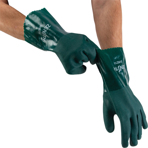 Gants verts &agrave; double enduit, 12" lo, PVC, Doublure en Jersey de coton, 70 mils O-Max