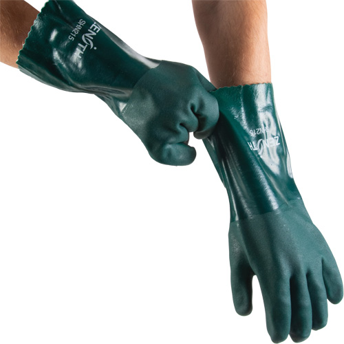 Gants verts &agrave; double enduit, 14" lo, PVC, Doublure en Jersey de coton, 70 mils O-Max